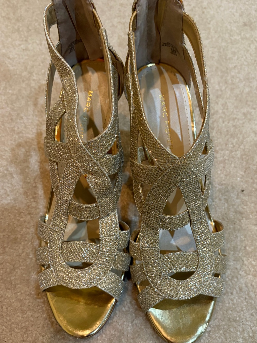 Marc Fisher Metallic Gold Glitter Cutout Heels